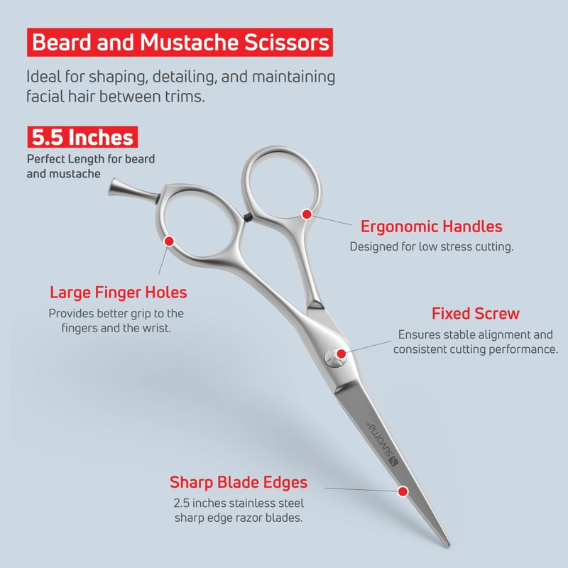 Suvorna Premium Beard & Mustache Set with Beard scissors for men - Facial Hair/Nose/Eyebrow Scissors - Slant Tweezers (4 Pcs Dark Blue) - Image 3